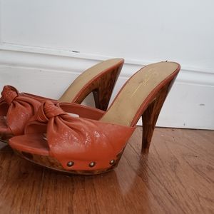 Orange Leather Heeled Sandals